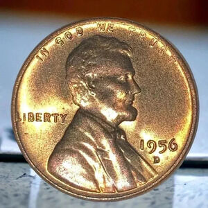 UNC 1956 D Lincoln Wheat Cent Penny Beautiful natural toning